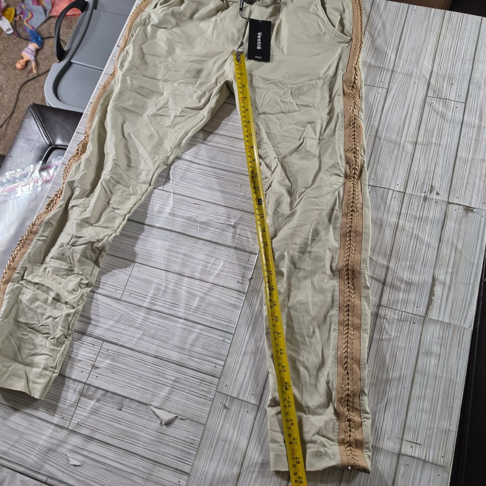 Venti6 Italy Womens Braided Side Stripe Jogger Pants Tan Beige Size M New - Picture 6 of 6